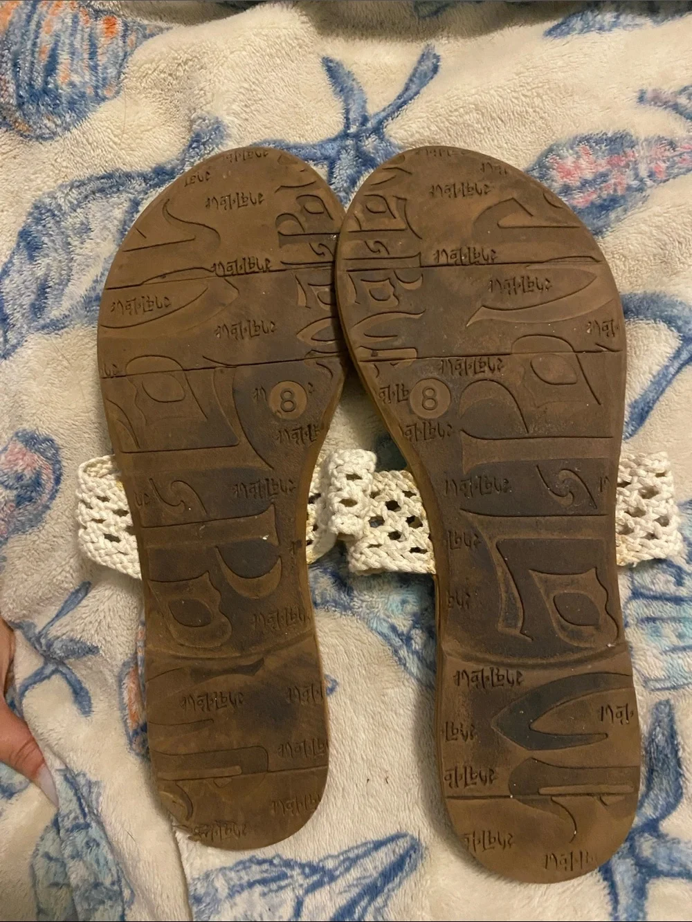 Mad Love Cream Crochet Thong Sandals with Brown Footbed